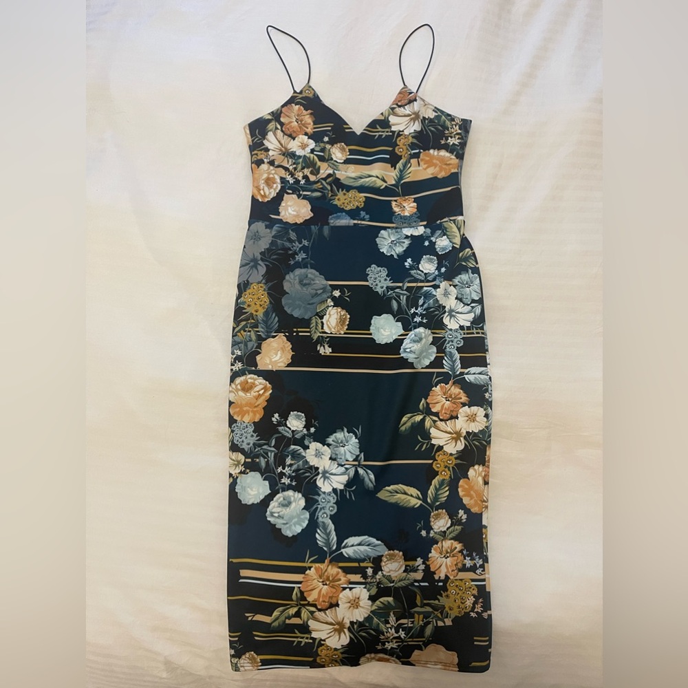 Spaghetti strap, teal and floral dress
